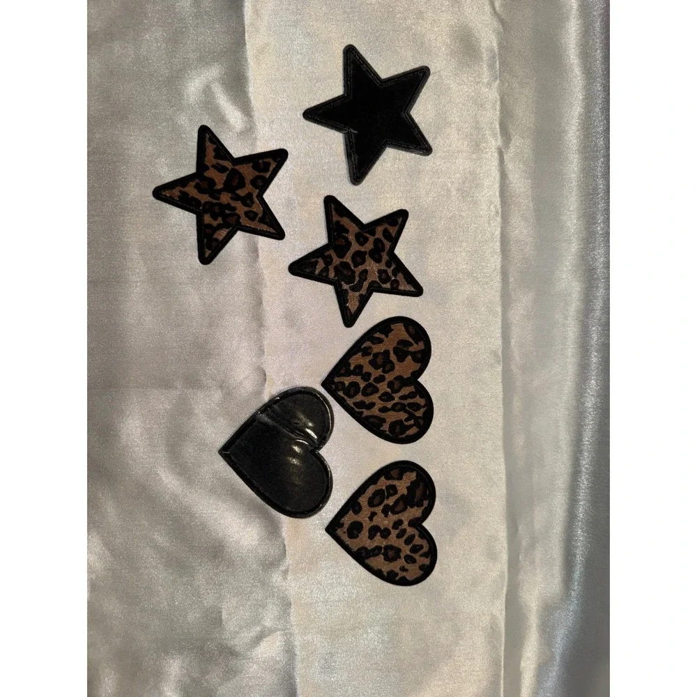 Leopard Print Star and Heart Iron On Patches Cheetah Animal Print DIY Set of 6